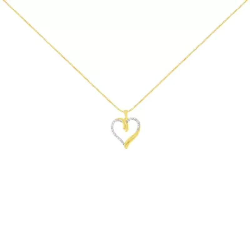 10K Yellow Gold Plated Silver 1/10 cttw Diamond Open Heart 18" Pendent Necklace