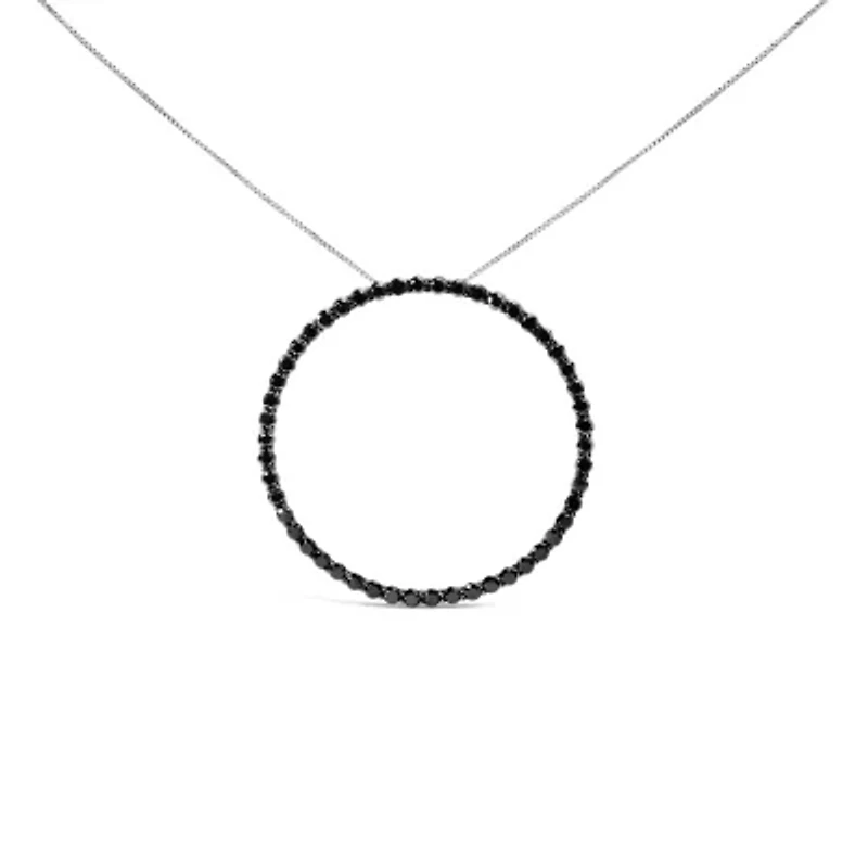 925 Sterling Silver Cttw Black Diamond Open Hoop Circle 18" Pendant Necklace