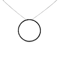 925 Sterling Silver Cttw Black Diamond Open Hoop Circle 18" Pendant Necklace