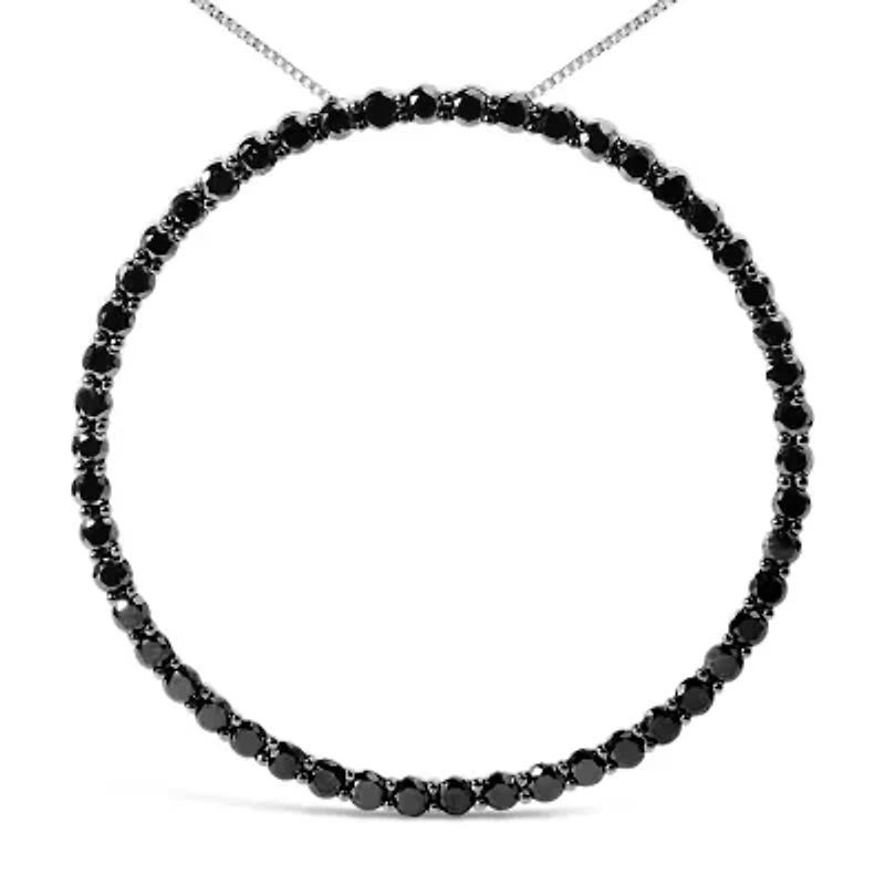 925 Sterling Silver Cttw Black Diamond Open Hoop Circle 18" Pendant Necklace