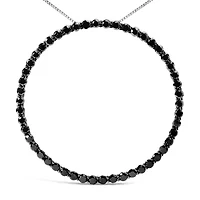 925 Sterling Silver Cttw Black Diamond Open Hoop Circle 18" Pendant Necklace