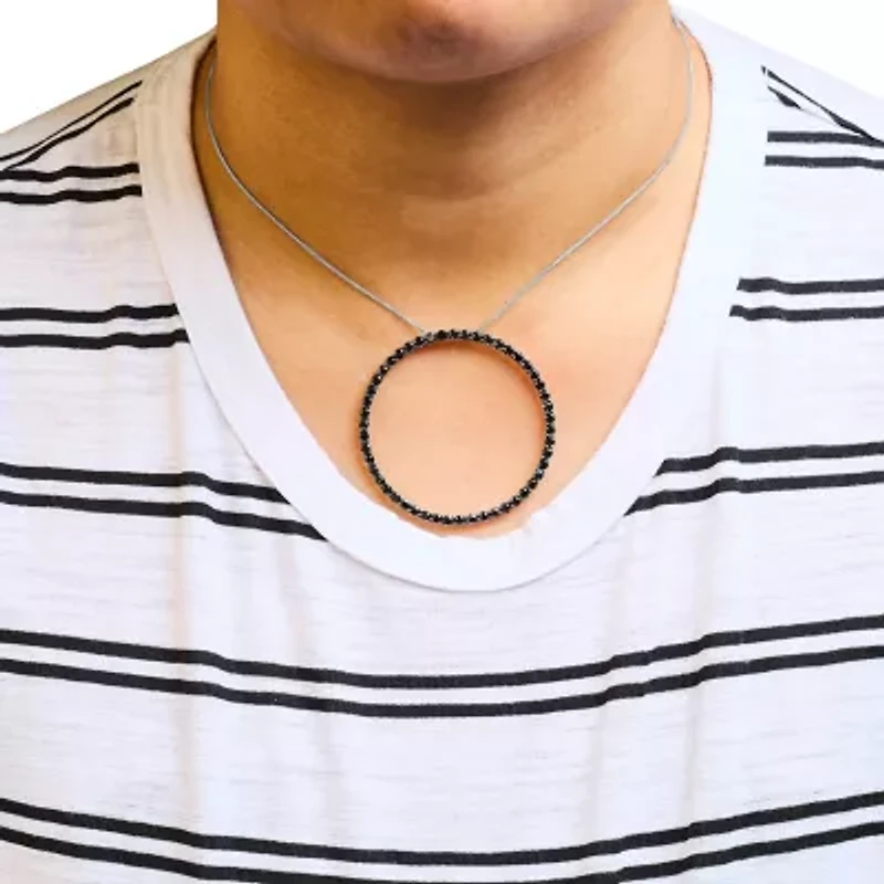 925 Sterling Silver Cttw Black Diamond Open Hoop Circle 18" Pendant Necklace