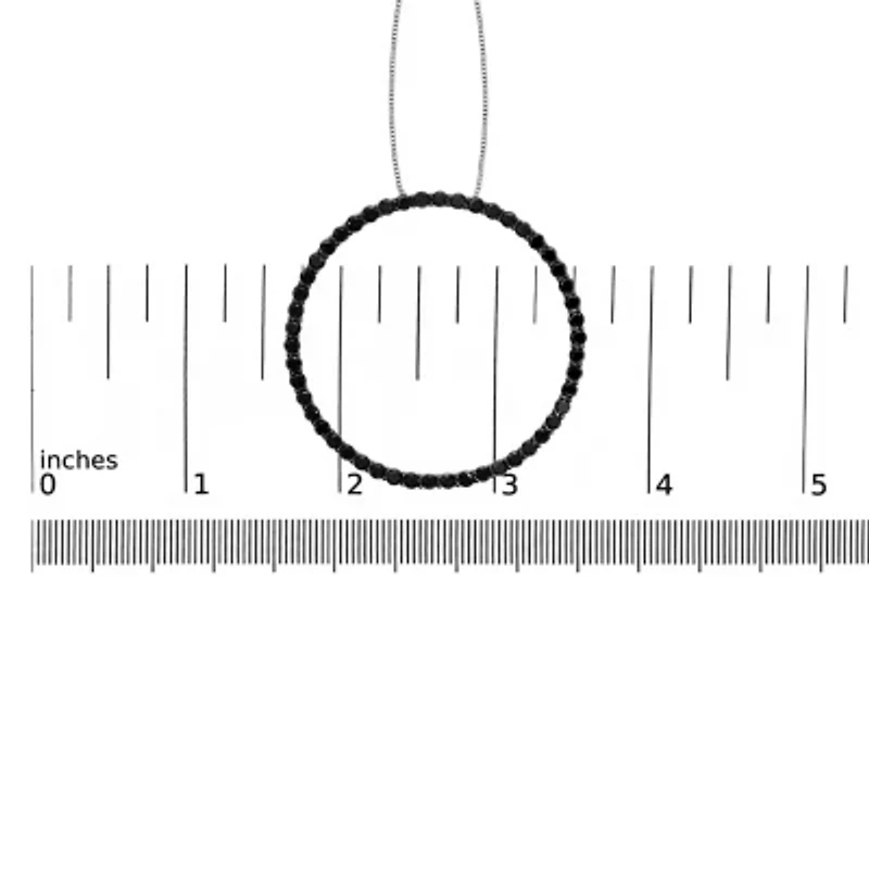 925 Sterling Silver Cttw Black Diamond Open Hoop Circle 18" Pendant Necklace