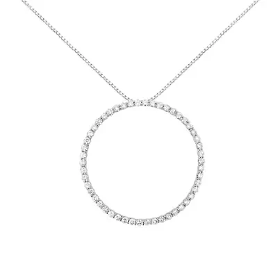 Silver 4 cttw Prong Set, Round-Cut Diamond Open Circle Hoop 18" Pendant Necklace