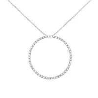 Silver 4 cttw Prong Set, Round-Cut Diamond Open Circle Hoop 18" Pendant Necklace