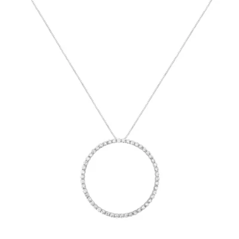 Silver 4 cttw Prong Set, Round-Cut Diamond Open Circle Hoop 18" Pendant Necklace