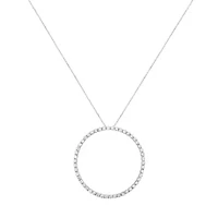 Silver 4 cttw Prong Set, Round-Cut Diamond Open Circle Hoop 18" Pendant Necklace