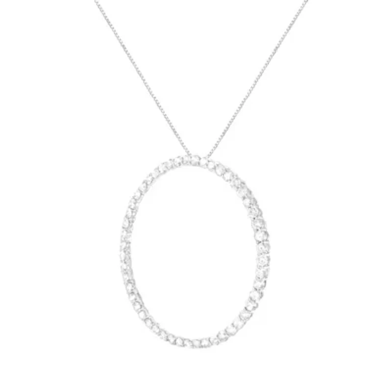 Silver 4 cttw Prong Set, Round-Cut Diamond Open Circle Hoop 18" Pendant Necklace