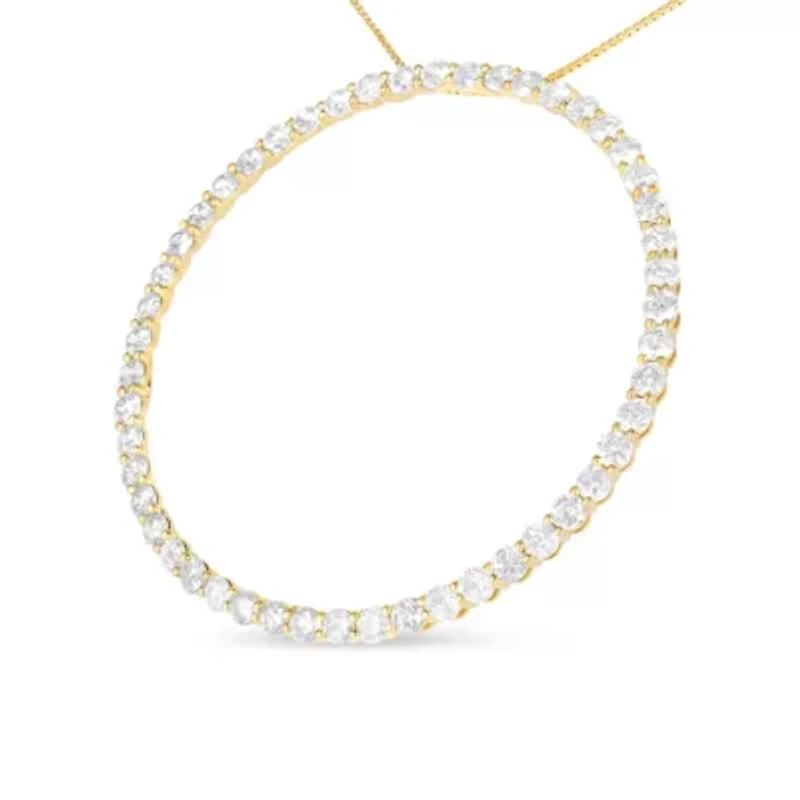 10K Yellow Gold Plated Silver 4 Cttw Diamond Circle Hoop 18" Pendant Necklace