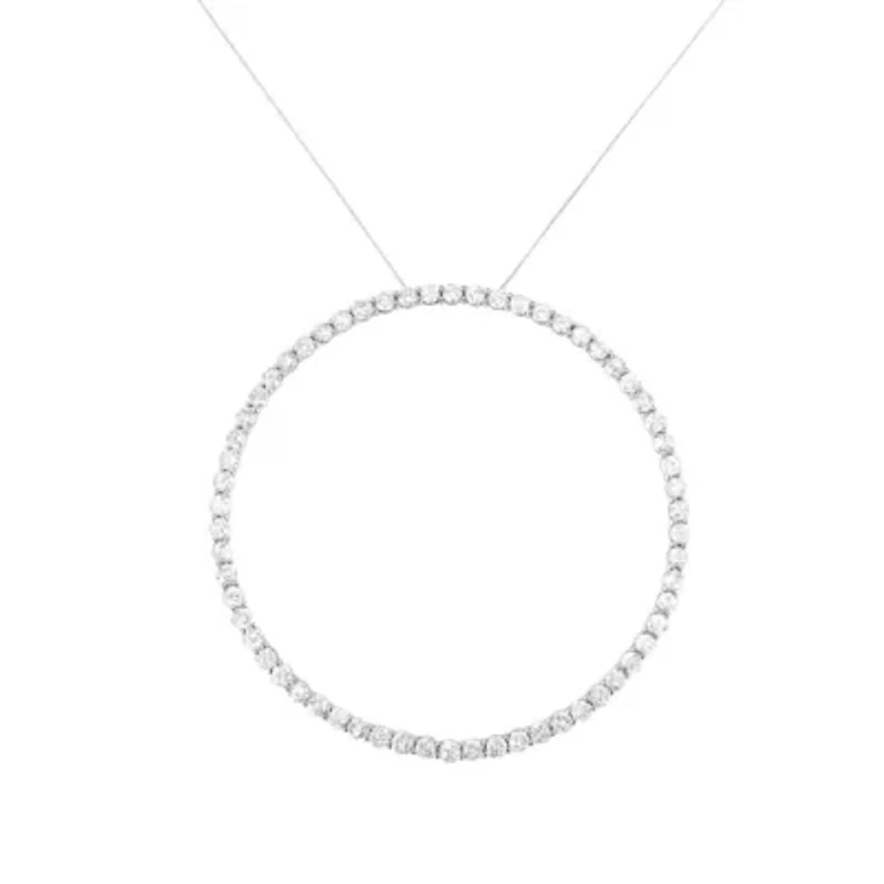 Silver 5.0 Cttw Prong Set Round-cut Diamond Open Circle Hoop 18" Pendant Necklace