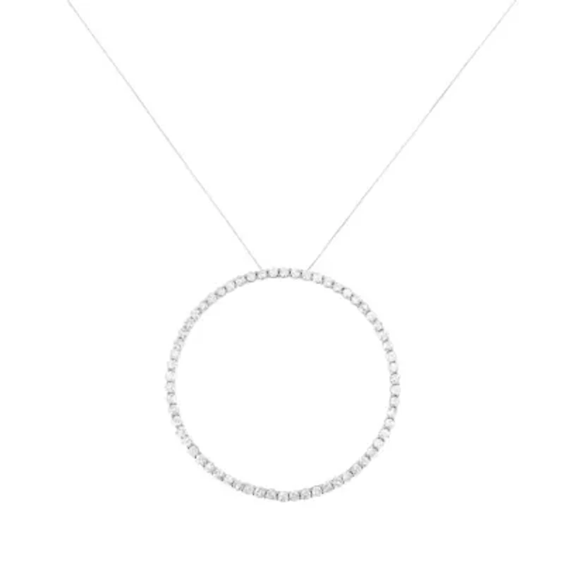 Silver 5.0 Cttw Prong Set Round-cut Diamond Open Circle Hoop 18" Pendant Necklace