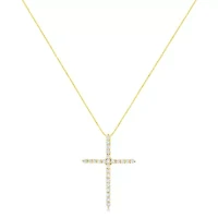 10K Yellow Gold Plated Silver 2.0 Cttw Round Cut Diamond Cross Pendant Necklace 18"