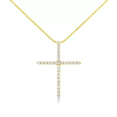 10K Yellow Gold Plated Silver 3.0 Cttw Diamond Cross 18" Pendant Necklace