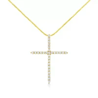 10K Yellow Gold Plated Silver 3.0 Cttw Diamond Cross 18" Pendant Necklace