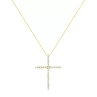 10K Yellow Gold Plated Silver 3.0 Cttw Diamond Cross 18" Pendant Necklace