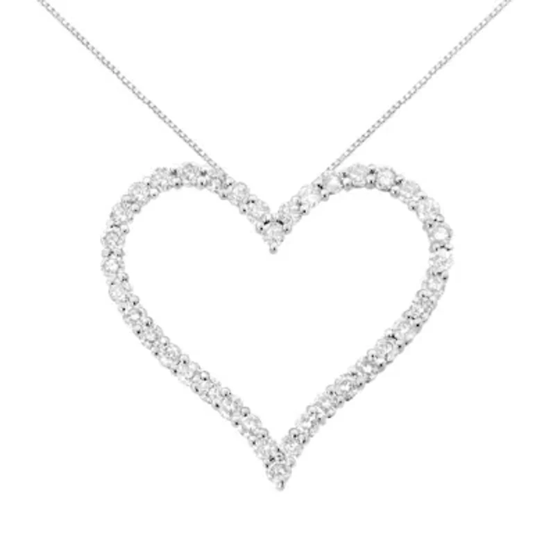 .925 Sterling Silver 3.0 cttw Round-Cut Diamond Open Heart Pendant Necklace - 18"
