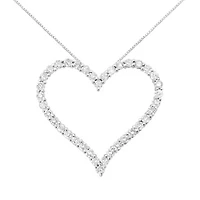 .925 Sterling Silver 3.0 cttw Round-Cut Diamond Open Heart Pendant Necklace - 18"