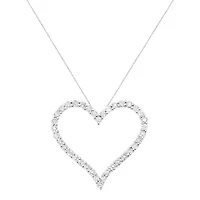 .925 Sterling Silver 3.0 cttw Round-Cut Diamond Open Heart Pendant Necklace - 18"