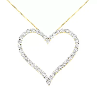 10k Yellow Gold Plated Silver 3.0 cttw Diamond Open Heart Pendant Necklace - 18"