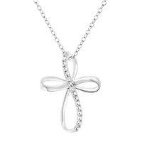 Sterling Silver Diamond Accent Cross Ribbon 18" Pendant Necklace