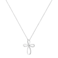 Sterling Silver Diamond Accent Cross Ribbon 18" Pendant Necklace