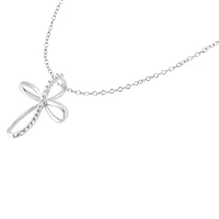 Sterling Silver Diamond Accent Cross Ribbon 18" Pendant Necklace