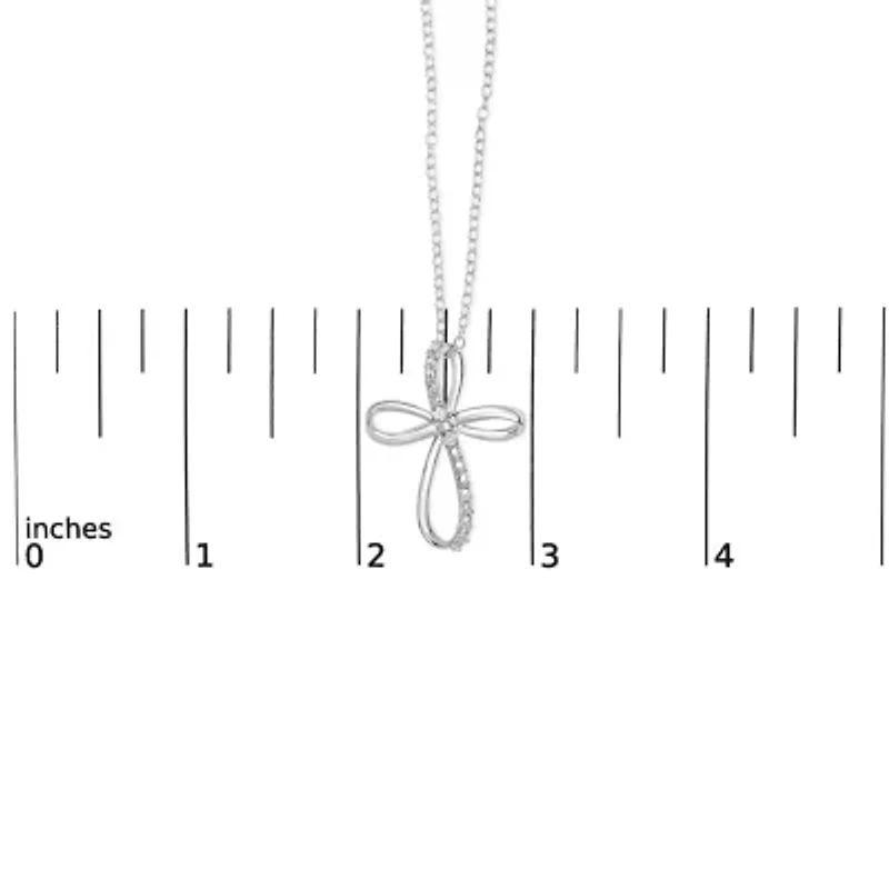 Sterling Silver Diamond Accent Cross Ribbon 18" Pendant Necklace