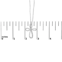 Sterling Silver Diamond Accent Cross Ribbon 18" Pendant Necklace