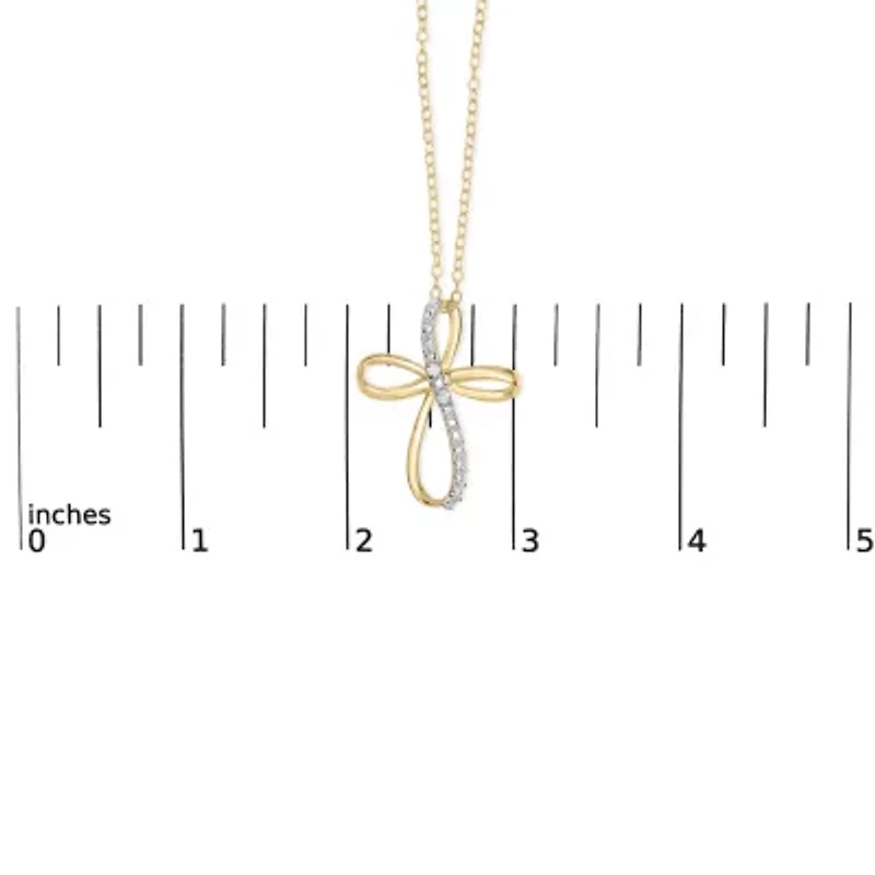 10K Yellow Gold Plated Silver Diamond Accent Cross Ribbon 18" Pendant Necklace