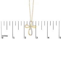 10K Yellow Gold Plated Silver Diamond Accent Cross Ribbon 18" Pendant Necklace