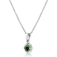 Silver 1/ Cttw Treated Green Diamond Solitaire 18" Milgrain Pendant Necklace