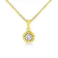 14K Yellow Gold Plated Silver / Cttw Diamond Solitaire Milgrain Pendant Necklace