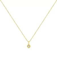 14K Yellow Gold Plated Silver / Cttw Diamond Solitaire Milgrain Pendant Necklace