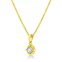 14K Yellow Gold Plated Silver / Cttw Diamond Solitaire Milgrain Pendant Necklace