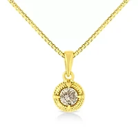 14K Yellow Gold Plated Silver 1/2 Cttw Diamond Solitaire Milgrain Pendant Necklace