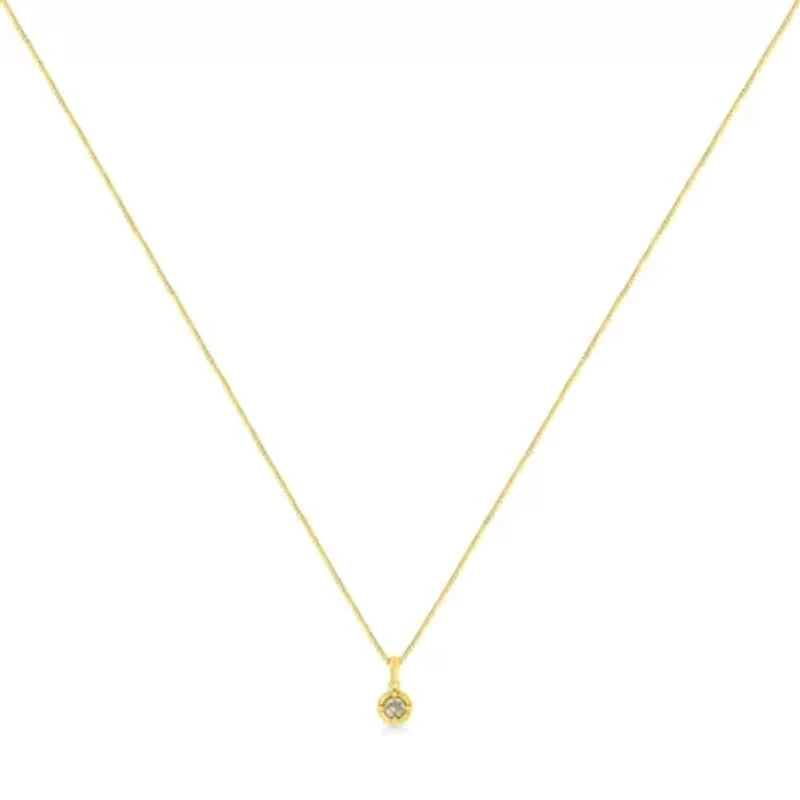 14K Yellow Gold Plated Silver 1/2 Cttw Diamond Solitaire Milgrain Pendant Necklace