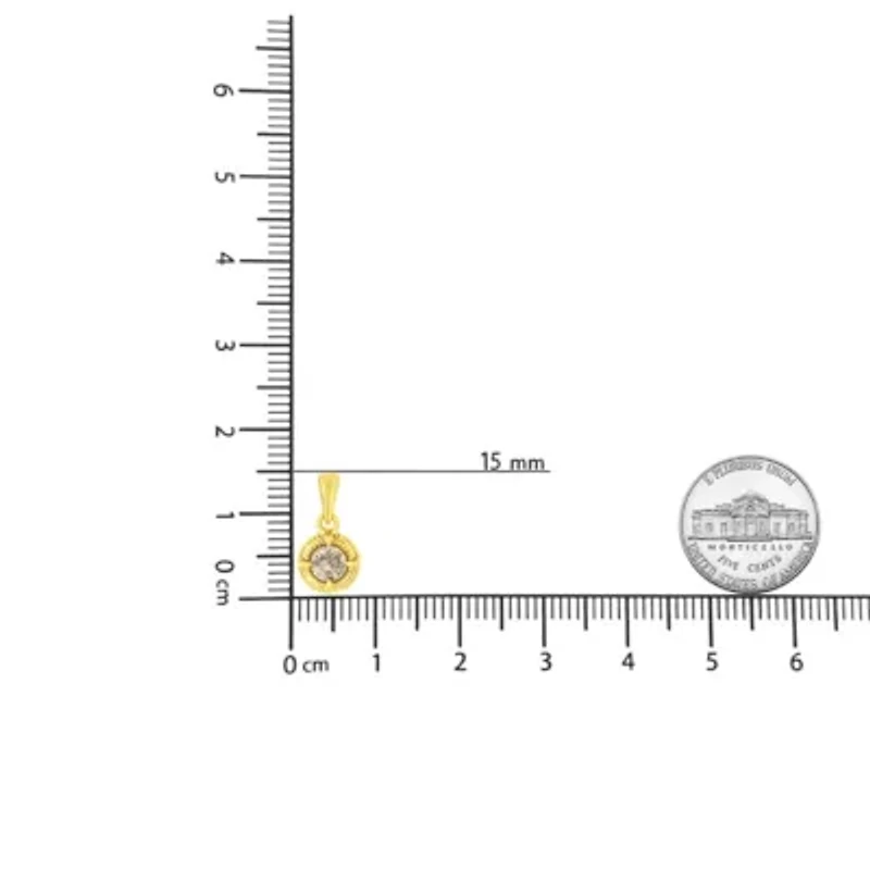 14K Yellow Gold Plated Silver 1/2 Cttw Diamond Solitaire Milgrain Pendant Necklace