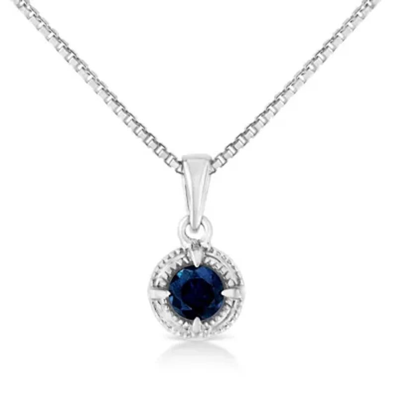 Silver 3/4 Cttw Treated Blue Diamond Solitaire 18" Milgrain Pendant Necklace