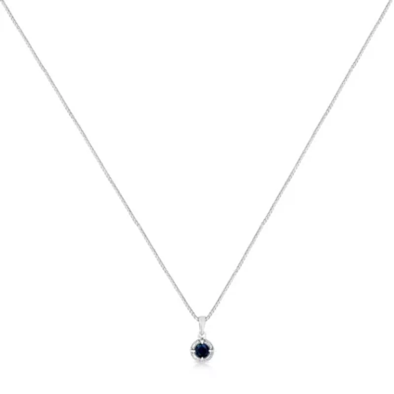 Silver 3/4 Cttw Treated Blue Diamond Solitaire 18" Milgrain Pendant Necklace