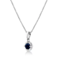 Silver 3/4 Cttw Treated Blue Diamond Solitaire 18" Milgrain Pendant Necklace