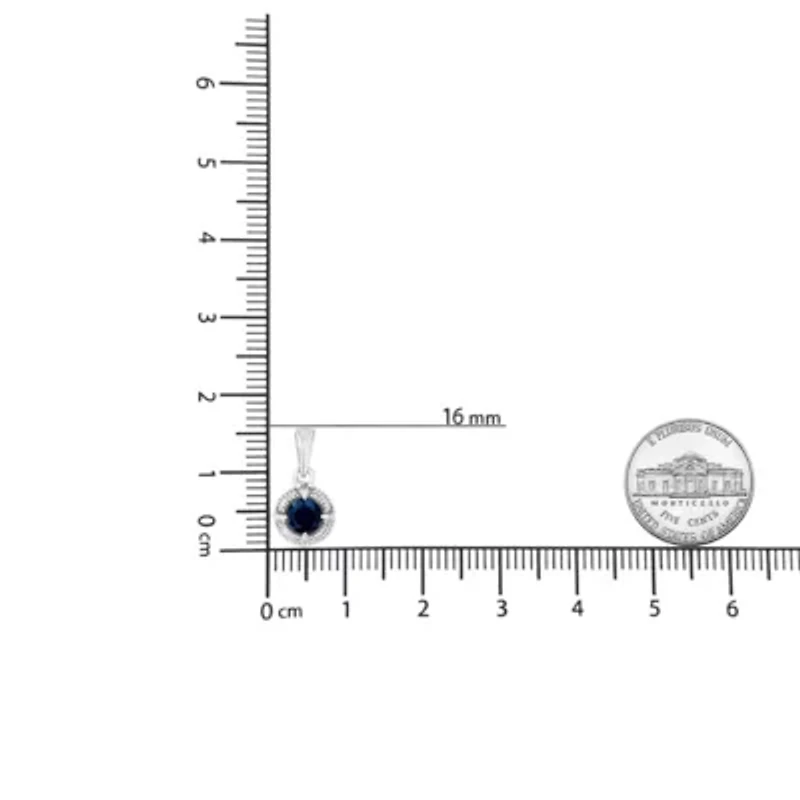 Silver 3/4 Cttw Treated Blue Diamond Solitaire 18" Milgrain Pendant Necklace