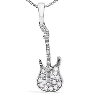 .925 Sterling Silver 1/10 Cttw Diamond Studded Guitar Pendant Necklace - 18" Inches