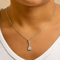 .925 Sterling Silver 1/10 Cttw Diamond Studded Guitar Pendant Necklace - 18" Inches