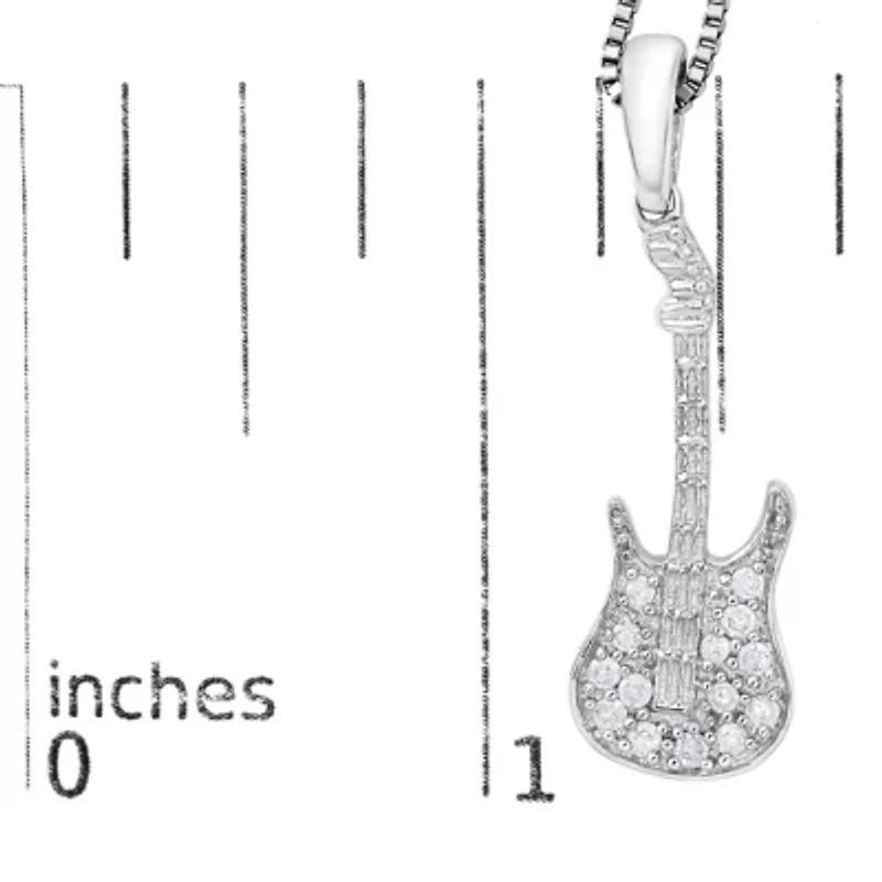 .925 Sterling Silver 1/10 Cttw Diamond Studded Guitar Pendant Necklace - 18" Inches
