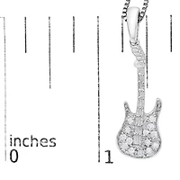 .925 Sterling Silver 1/10 Cttw Diamond Studded Guitar Pendant Necklace - 18" Inches