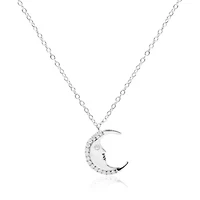 .925 Sterling Silver 1/10ct Diamond Crescent Man on the Moon 18" Pendant Necklace