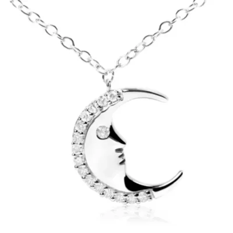 .925 Sterling Silver 1/10ct Diamond Crescent Man on the Moon 18" Pendant Necklace