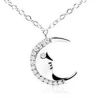 .925 Sterling Silver 1/10ct Diamond Crescent Man on the Moon 18" Pendant Necklace