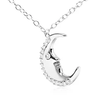 .925 Sterling Silver 1/10ct Diamond Crescent Man on the Moon 18" Pendant Necklace