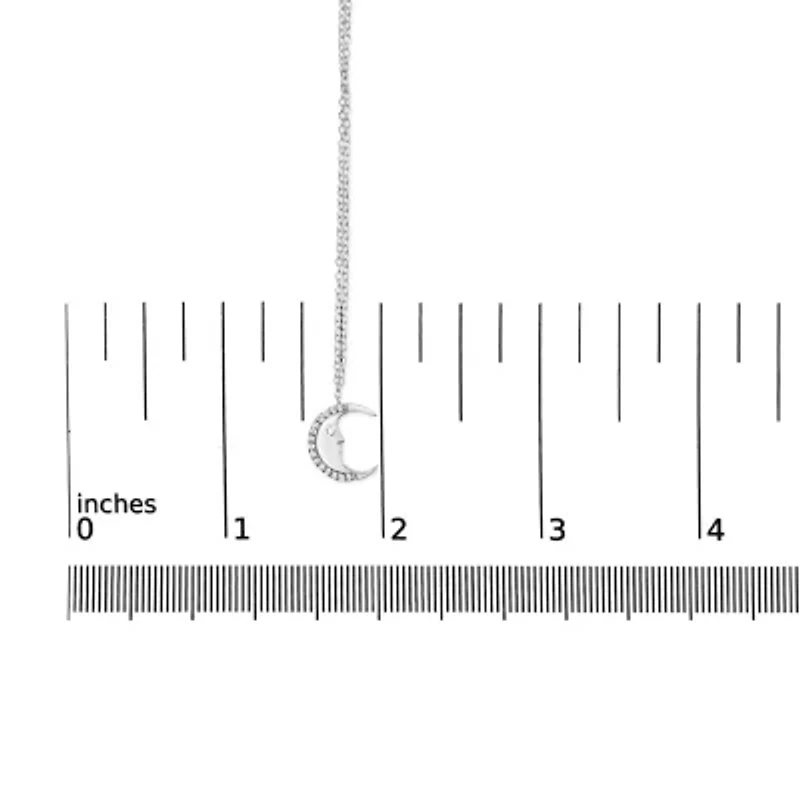 .925 Sterling Silver 1/10ct Diamond Crescent Man on the Moon 18" Pendant Necklace